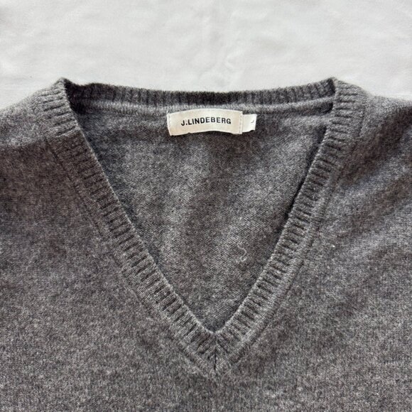J. Lindeberg Sweater Large Gray Merino Wool Cashmere Pullover Golf Made in Italy - Picture 2 of 11